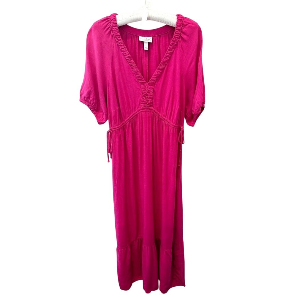 ISABEL MATERNITY Hot Pink Fuchsia Rayon Boho Maxi Dress Cottagecore | Small
